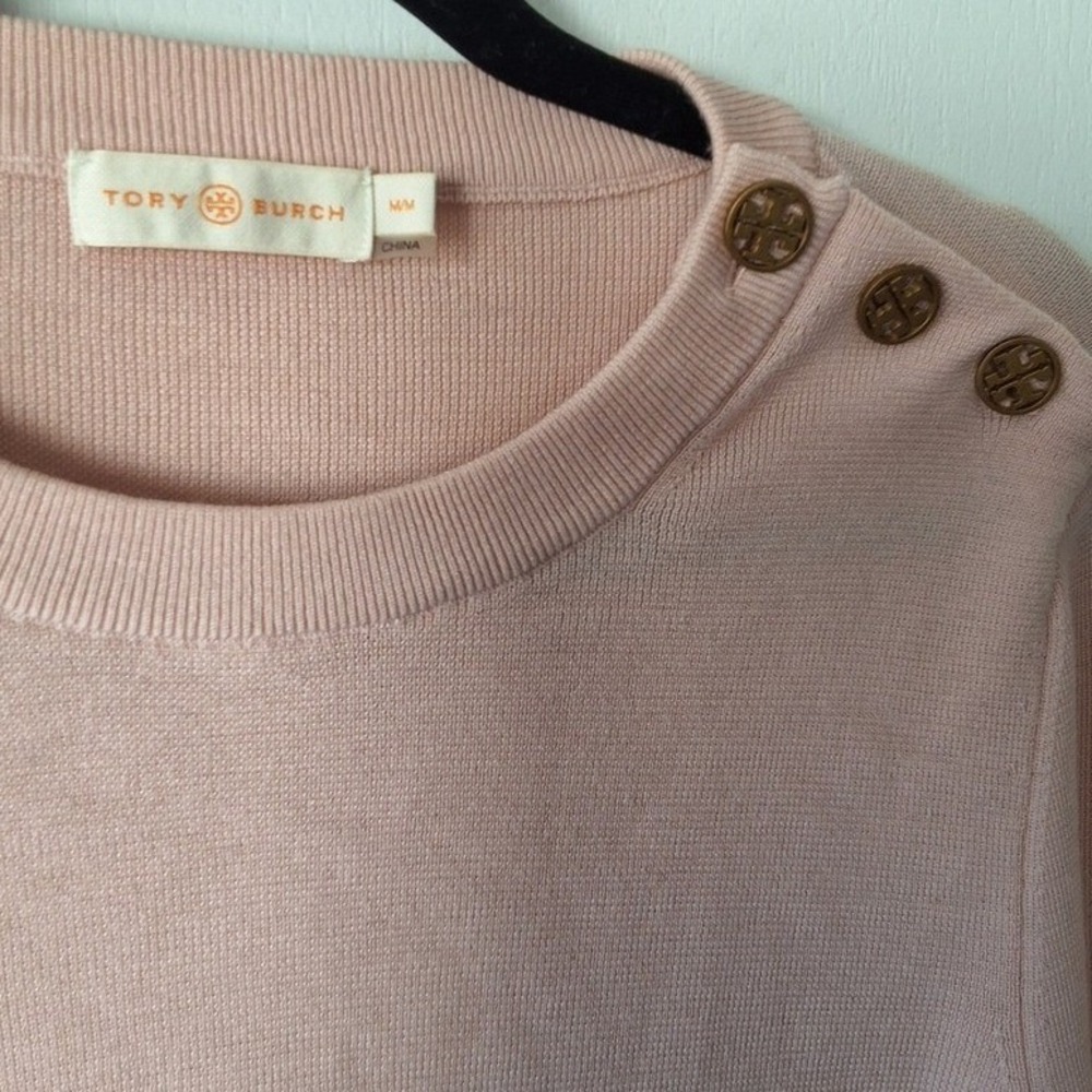 Tory Burch Women‎ M Kimberly Bell Sleeve Merino Wool Holiday Preppy Sweater Pink - Picture 4 of 6